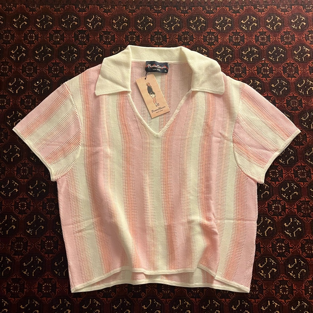 WOMEN'S KNIT CROPPED POLO TOP LIGHT PINK